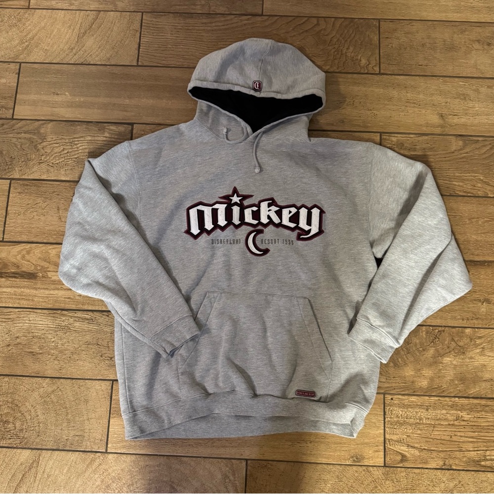 Vintage Mickey Gray Hooded Pullover Sweatshirt XL